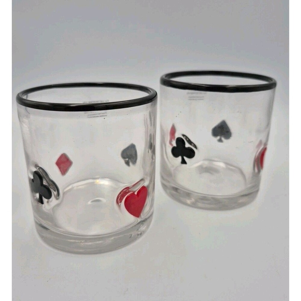 Anthropologie Dupe Poker Casino Whiskey Glasses Cocktail Barware Card SET of 2